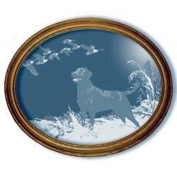 Winter Music Dog & Canadian Geese Art Etched Oval Mirrors