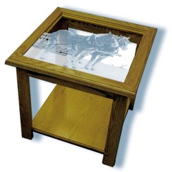 With Bells On Horse Art Etched Square End Table