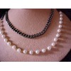 Long Silver/Black Cut Chain and Faux Pearl Necklace